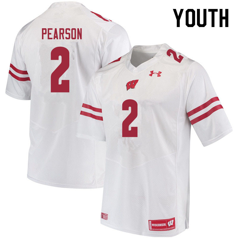 Wisconsin Badgers Youth #2 Reggie Pearson NCAA Under Armour Authentic White College Stitched Football Jersey JU40C03JT